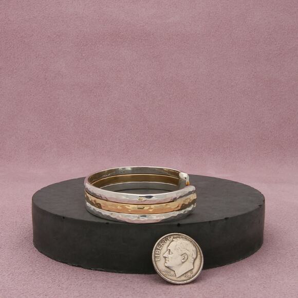 sterling silver & 12k gold filled vintage hammered cuff bracelet size 5.75in - Picture 2 of 3